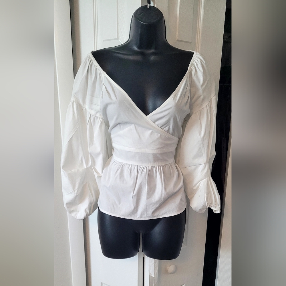 Express White Puff Sleeve Wrap Blouse